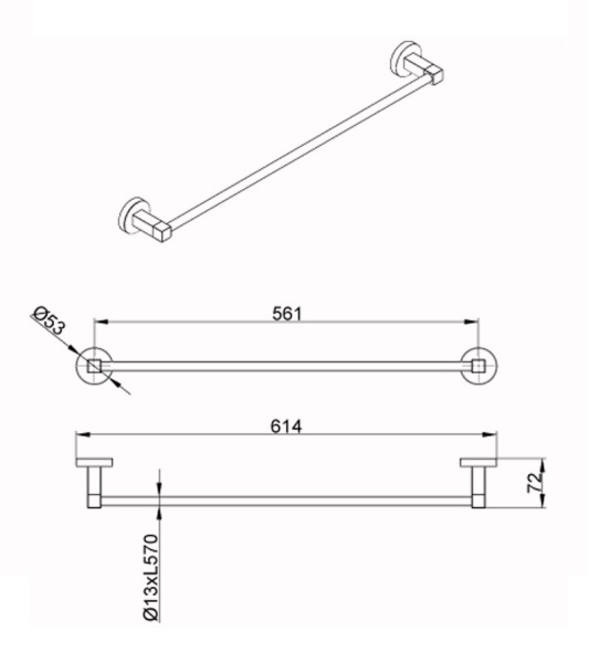 Полотенцедержатель AZARIO NESSY трубчатый одинарный 58 см, хром (AZ-73101) в Сочи и Адлере