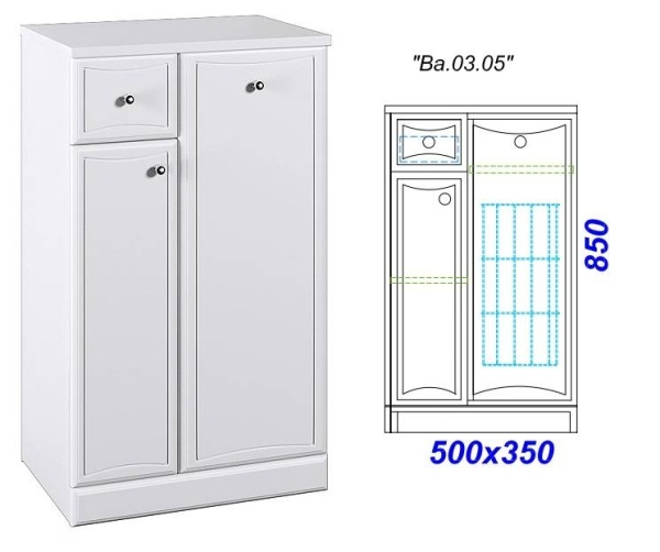 БАРСЕЛОНА 50 Тумба напольная с ящиком, бельевой корзиной и дверцей на петлях с плавным закрыванием (Ш50хВ85хГ35) в Сочи и Адлере БАРСЕЛОНА 50 Тумба напольная с ящиком, бельевой корзиной и дверцей на петлях с плавным закрыванием (Ш50хВ85хГ35) в Сочи и Адлере