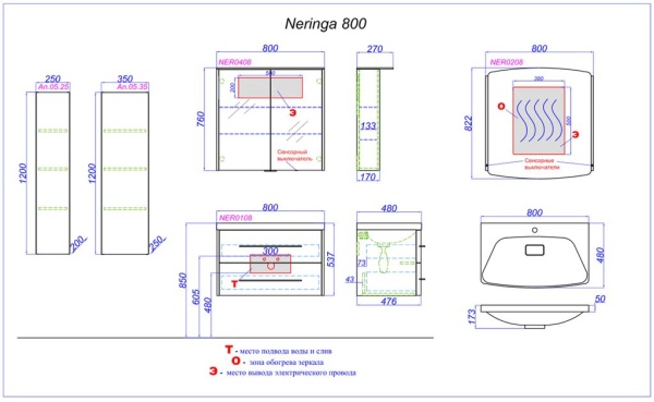 NERINGA 80 Тумба подвесная, два ящика, цвет белый с раковиной NERINGA 80 (Ш80хВ54хГ48) NER0108+Neringa 800  в Сочи и Адлере NERINGA 80 Тумба подвесная, два ящика, цвет белый с раковиной NERINGA 80 (Ш80хВ54хГ48) NER0108+Neringa 800  в Сочи и Адлере