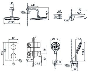 Душевая система скрытого монтажа с тропическим душем, ручным душем и изливом, черный матовый, Ray, IDDIS, RAYBL03i68 в Сочи и Адлере