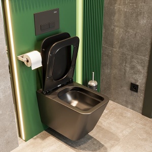 CUBE 2 BLACK унитаз подвесной с чёрной матовой крышкой Soft-close БЕЗОБОДКОВЫЙ в Сочи и Адлере