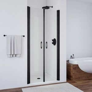 Дверь в душевой проем Е2Р 80  профиль черный матовый стекло прозрачное