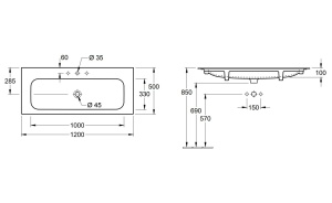 Раковина, Villeroy&Boch, Finion, ширина, мм-1200, глубина, мм-500, высота, мм-100, отверстия для смесителя-одно, перелив-есть, декор-без декора, грязе в Сочи и Адлере Раковина, Villeroy&Boch, Finion, ширина, мм-1200, глубина, мм-500, высота, мм-100, отверстия для смесителя-одно, перелив-есть, декор-без декора, грязе в Сочи и Адлере