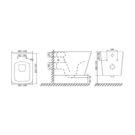 CUBE 2 BLACK унитаз подвесной с чёрной матовой крышкой Soft-close БЕЗОБОДКОВЫЙ в Сочи и Адлере
