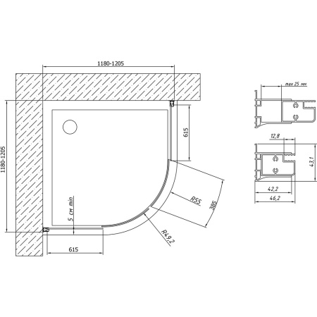 Душевой уголок Vegas Glass ZS 120 08 02 профиль глянцевый хром, стекло шиншилла в Сочи и Адлере