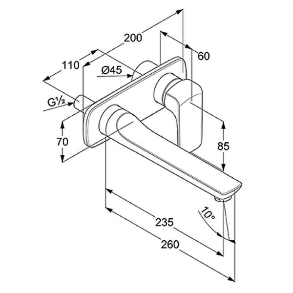 Смеситель настенный KLUDI AMEO для умывальника, внешняя монтажная часть, длина излива 235 мм, хром (412450575) в Сочи и Адлере