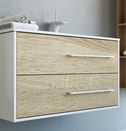 МАЙАМИ 90/R Тумба подвесная ПРАВАЯ, два ящика, c раковиной MALAGA 900R (Ш92хВ54хГ45) в Сочи и Адлере