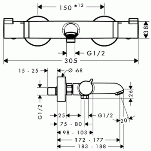 13114000 Термостат для ванны с изливом Hansgrohe Ecostat в Сочи и Адлере 13114000 Термостат для ванны с изливом Hansgrohe Ecostat в Сочи и Адлере