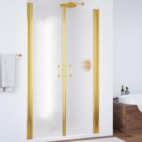 Дверь в душевой проем, профиль золото, стекло флер-де-лис