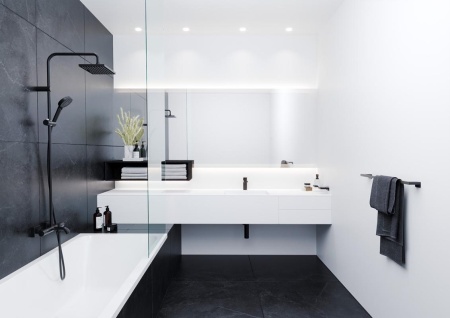 71561670 HG Смеситель для раковины Vernis Shape 100 со сливным гарнитуром, матовый черный  в Сочи и Адлере